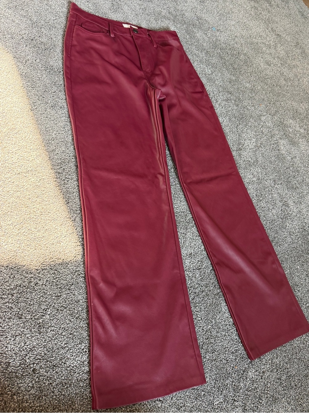 Burgundy Faux Leather High Rise Wide Leg Pants Size 29